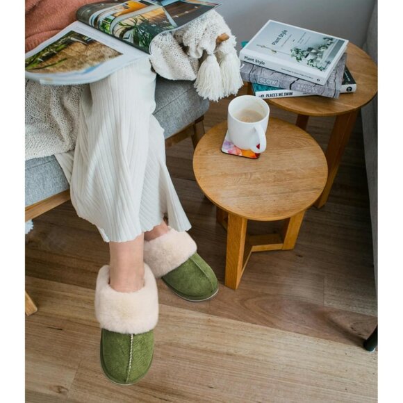 🆕Women Green Suede Fluff Dual Memory Foam Arch Support Warm Scuff Slipper - Picture 6 of 11
